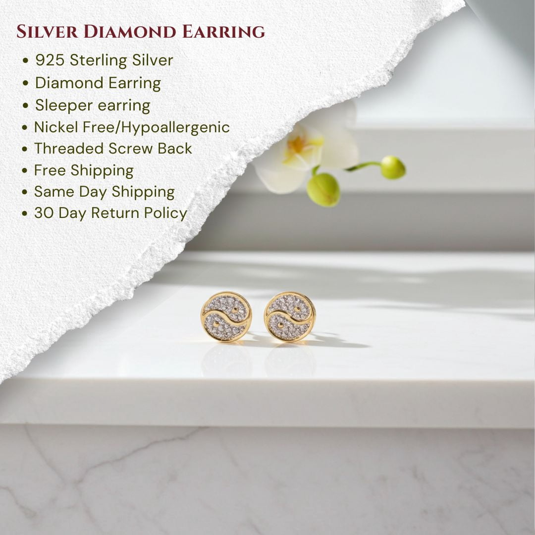 King of Bling's 925 Yellow Sterling Silver 0.15ct Diamond Stud Women's & Men's Hamsha Earrings