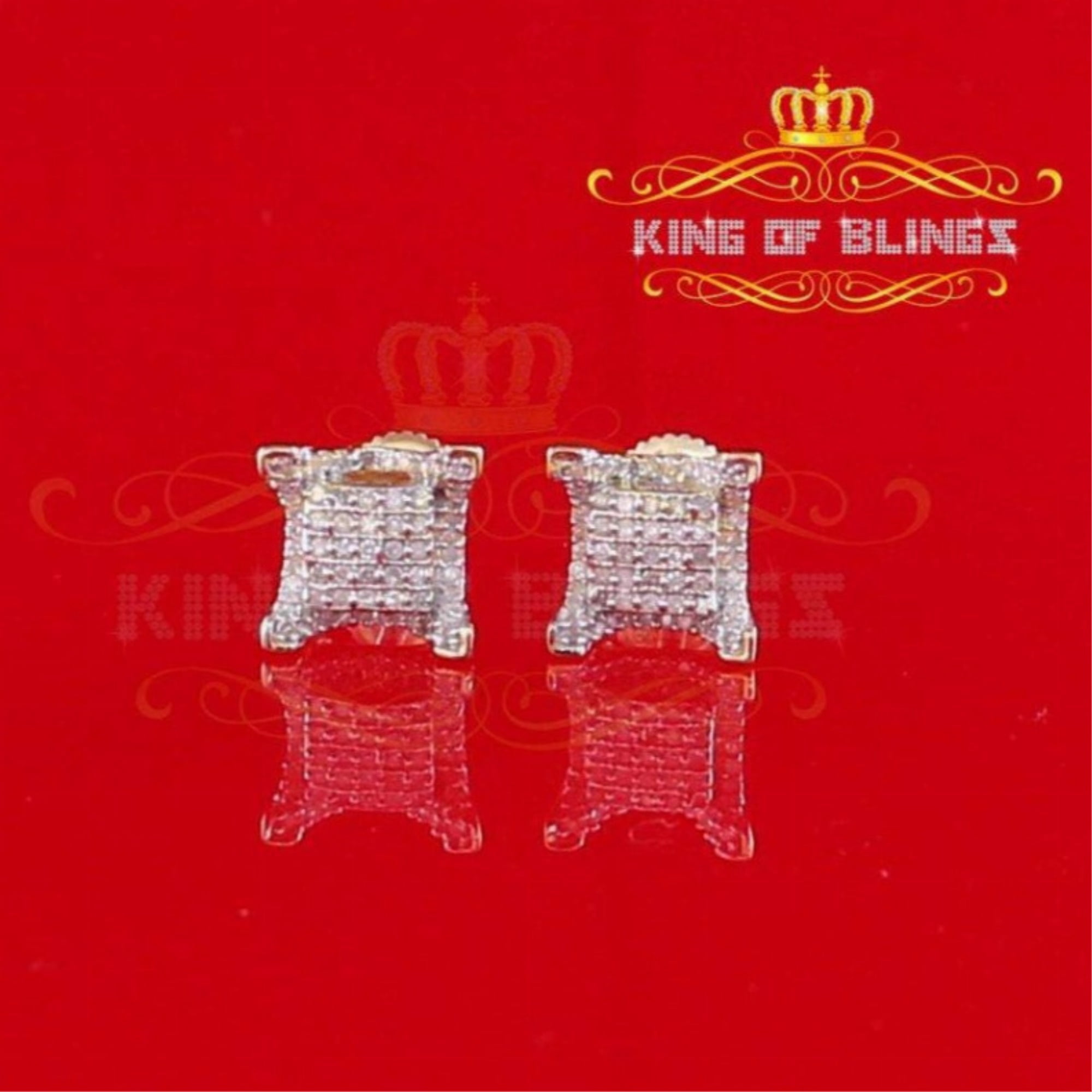 King of Bling's Aretes Para 925 Sterling Yellow Silver 0.25ct Diamond Women & Men Stud Earrings