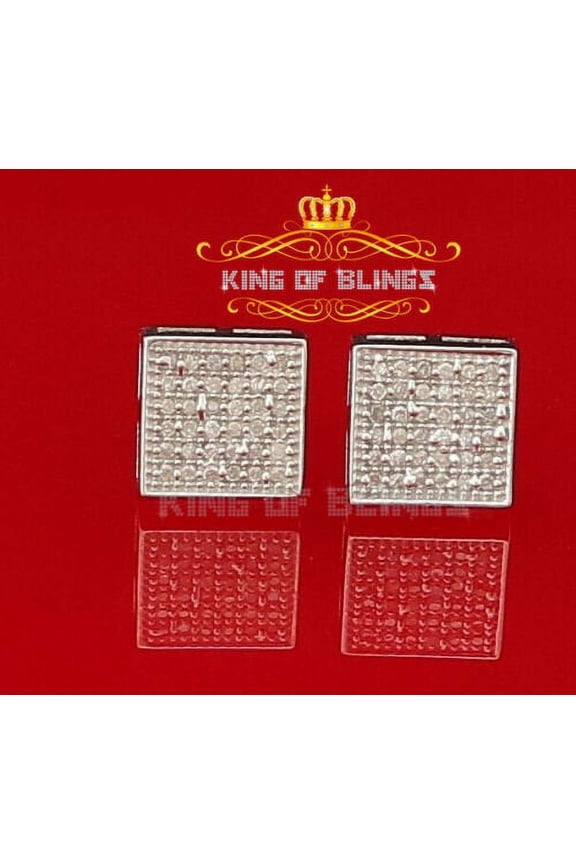 King of Bling's Aretes Para Hombre 925 White Silver 0.20ct Diamond Stud Men's Square Earrings