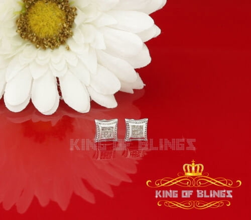 King of Bling's Aretes Para Hombre 925 White Silver 0.25ct Diamond Men's Stud Kite Earrings