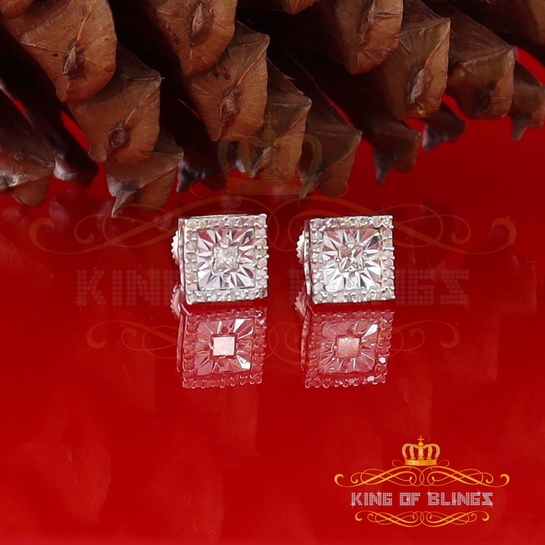 King of Bling's Aretes Para Hombre 925 White Silver 0.25ct Diamond Women's/ Men's Stud Earrings