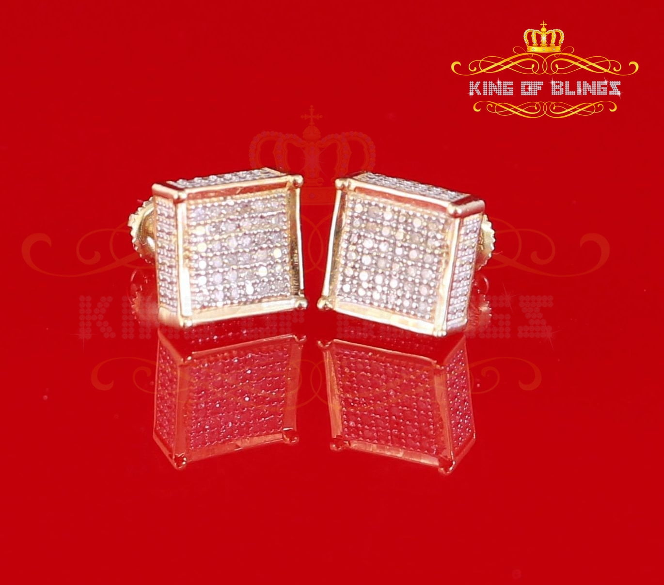 King of Bling's Aretes Para Hombre 925 Yellow Silver 0.20ct Diamond Stud Men's/ Women's Earrings