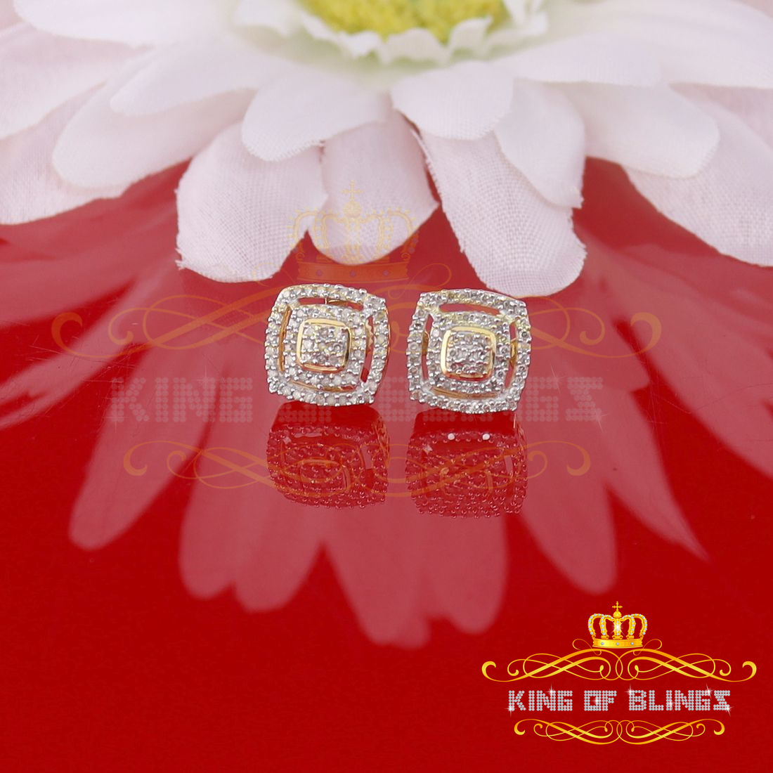 King of Bling's Aretes Para Hombre 925 Yellow Silver 0.25ct Diamond For Women's/ Men's Earrings