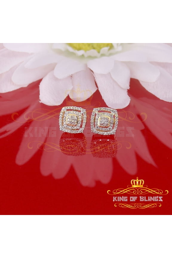 King of Bling's Aretes Para Hombre 925 Yellow Silver 0.25ct Diamond For Women's/ Men's Earrings