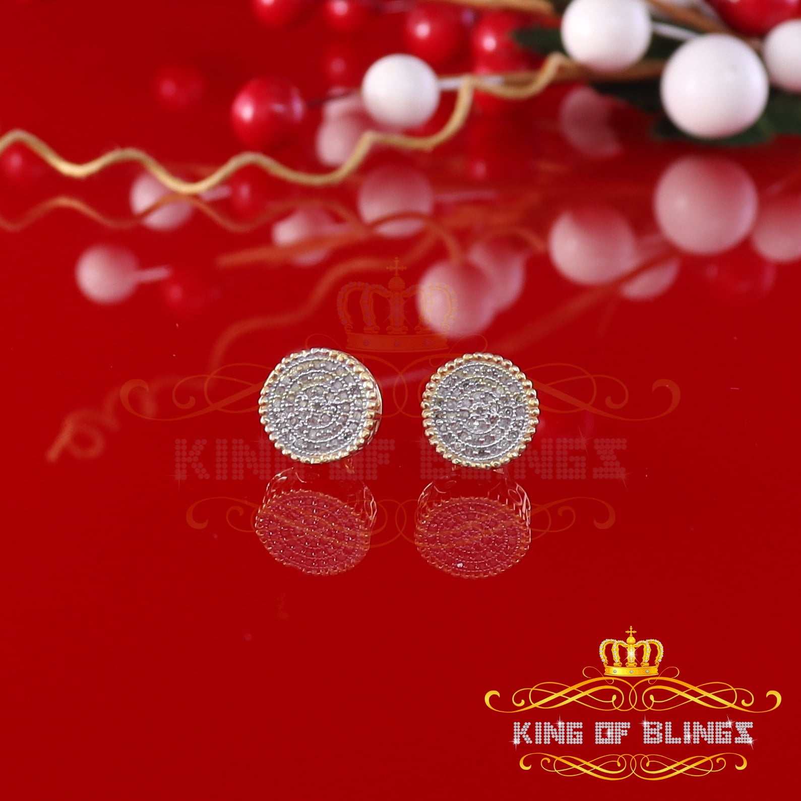 King of Bling's Aretes Para Hombre 925 Yellow Silver 0.25ct Diamond For Women's Stud Earrings