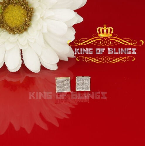 King of Bling's Aretes Para Hombre 925 Yellow Silver 0.25ct Diamond Stud Men's/ Women's Earrings
