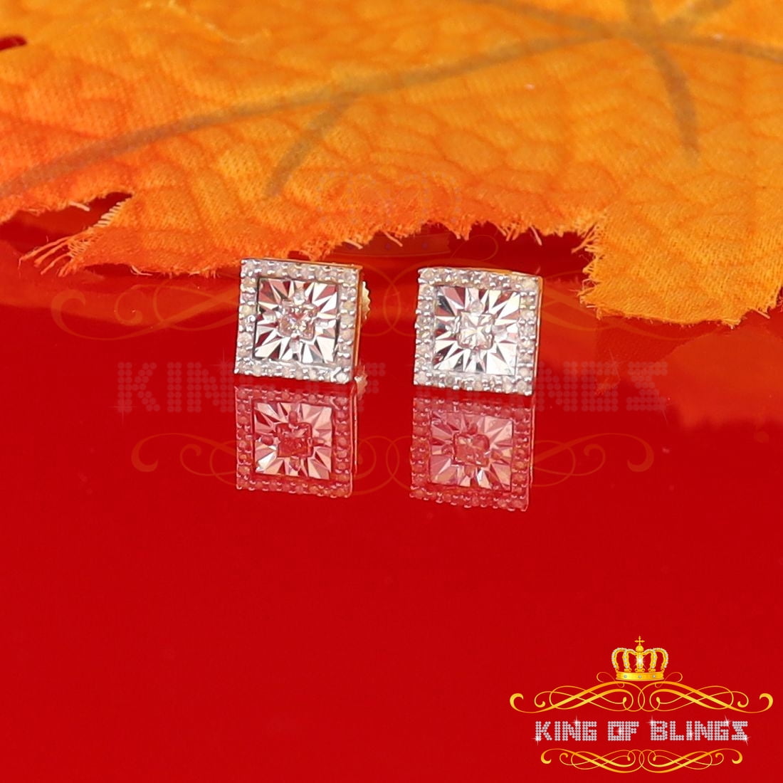 King of Bling's Aretes Para Hombre 925 Yellow Silver 0.25ct Diamond Women's/ Men's Stud Earrings
