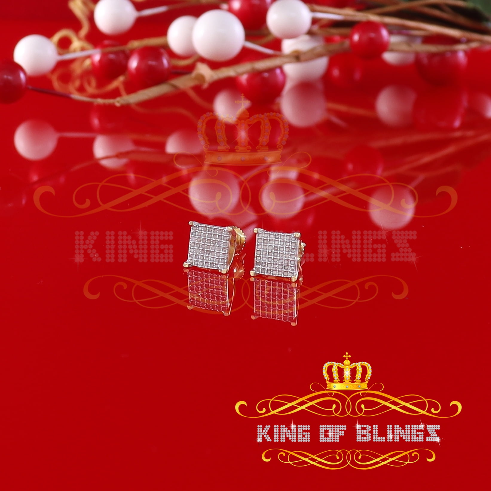 King of Bling's Aretes Para Hombre 925 Yellow Silver 0.25ct Square Diamond Stud men's Earrings