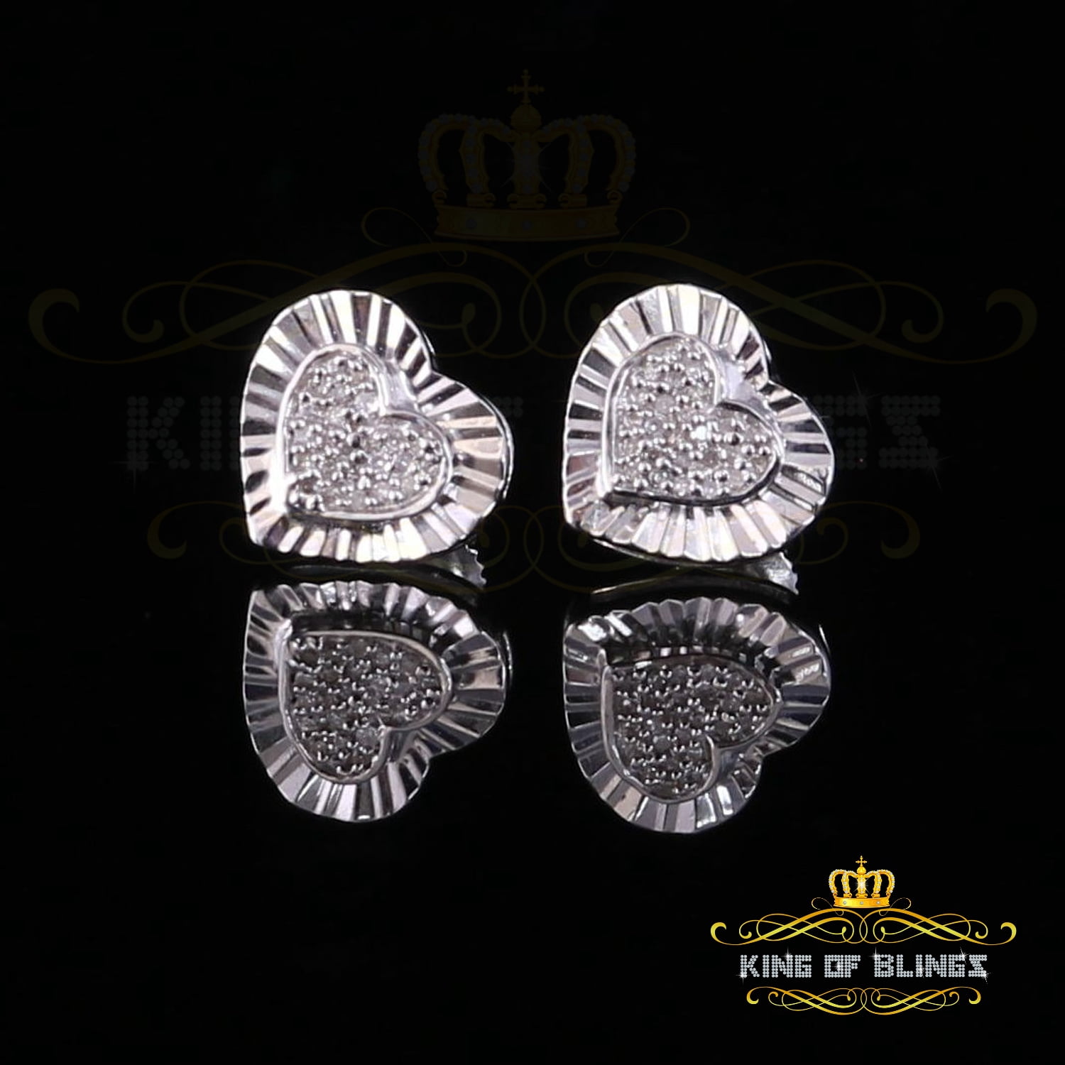King of Bling's Aretes Para Hombre Heart 925 White Silver 0.15ct Diamond Women's Stud Earring