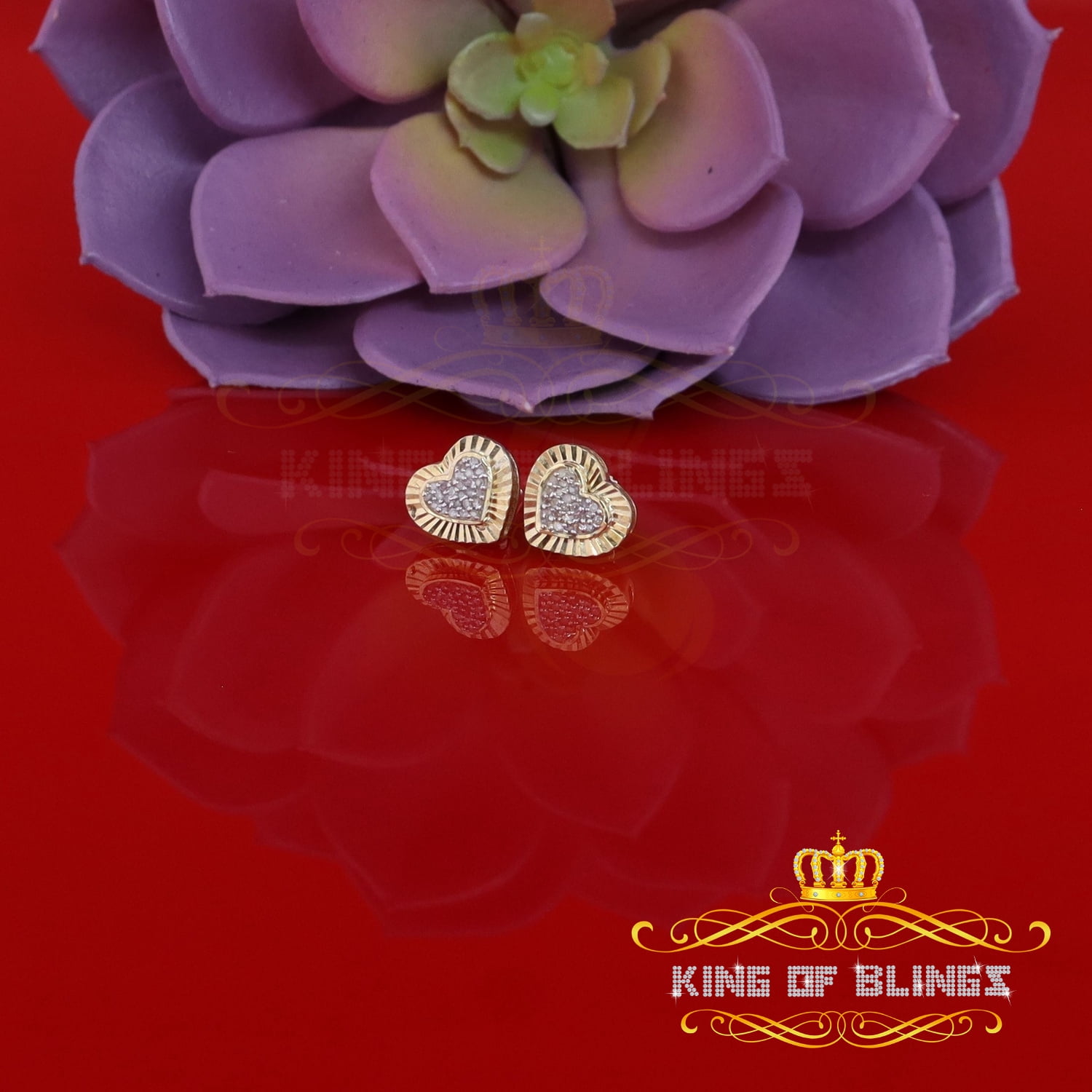 King of Bling's Aretes Para Hombre Heart 925 Yellow Silver 0.15ct Diamond Women's Stud Earring