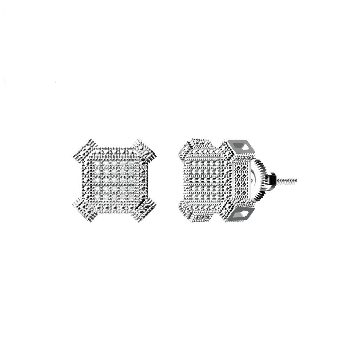 King of Bling's Aretes Para Hombre Silver 0.10ct Diamond For Women's/ Men's White Stud Earrings