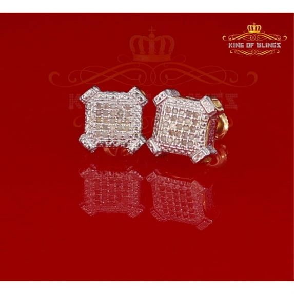 King of Bling's Aretes Para Hombre Silver 0.10ct Diamond For Women's/ Men's Yellow Stud Earrings