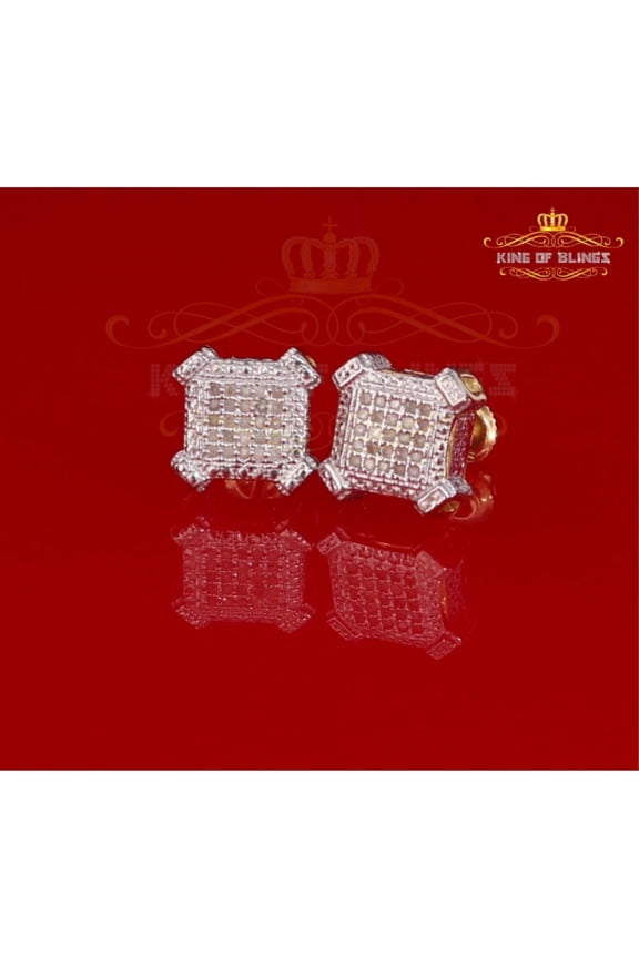 King of Bling's Aretes Para Hombre Silver 0.10ct Diamond For Women's/ Men's Yellow Stud Earrings