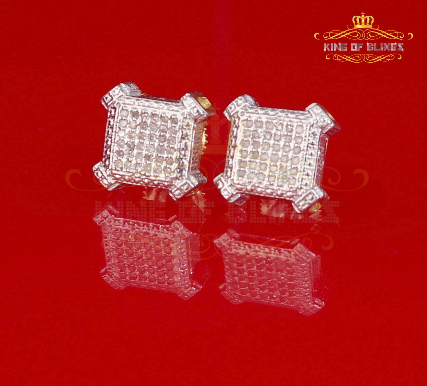 King of Bling's Aretes Para Hombre Silver 0.20ct Diamond For Women's/ Men's Yellow Stud Earrings