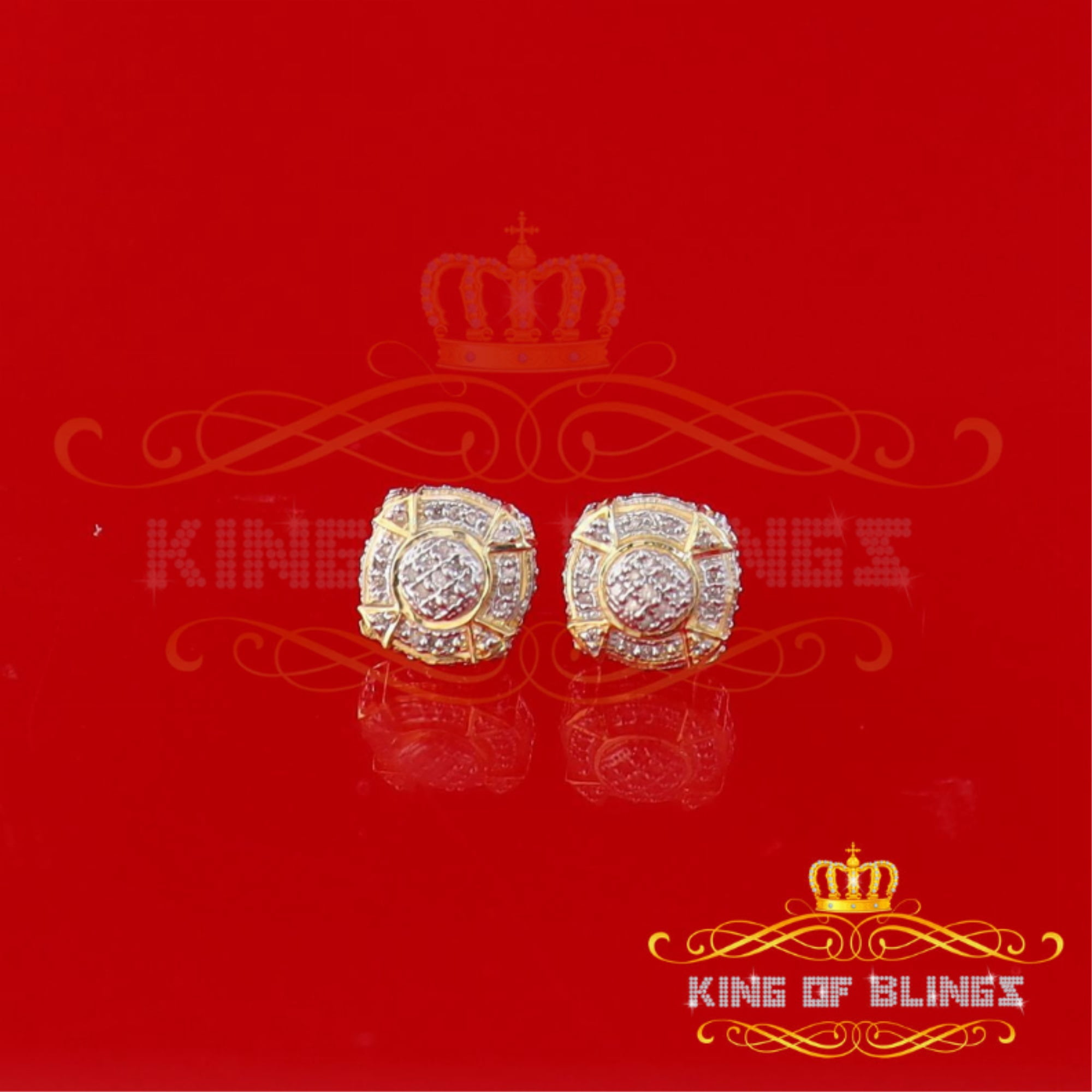 King of Bling's Aretes Para Hombre Silver 0.25ct Diamond For Ladies / Gent's Yellow Stud Earring