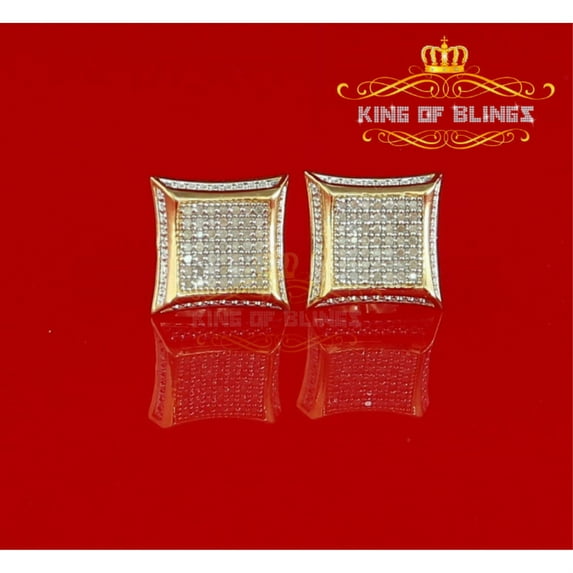 King of Bling's Aretes Para Hombre Square 925 Yellow Silver 0.25ct Diamond Women /Men Earring