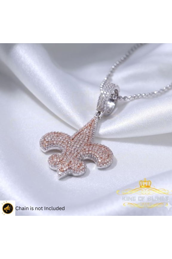 King of Bling's Fancy 925 Sterling Silver Fleur de Lis White Pendant with 4.65ct Cubic Zirconia