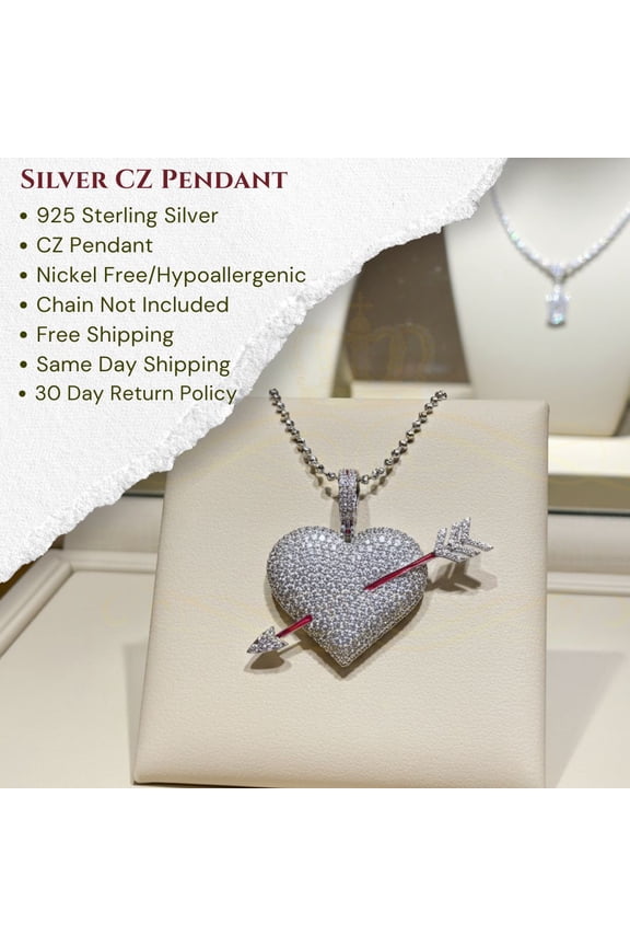 King of Bling's Fancy Special 925 Sterling Silver Heart White Pendant with 7.42ct Cubic Zirconia