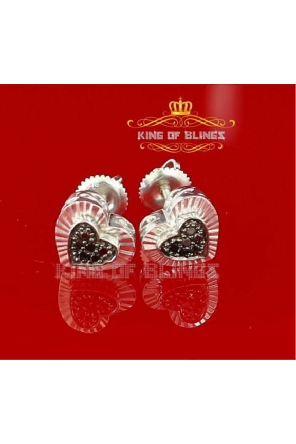 King of Bling's Heart 925 White Silver 0.12ct Black Diamond Women's /Men's Fashion Earrings