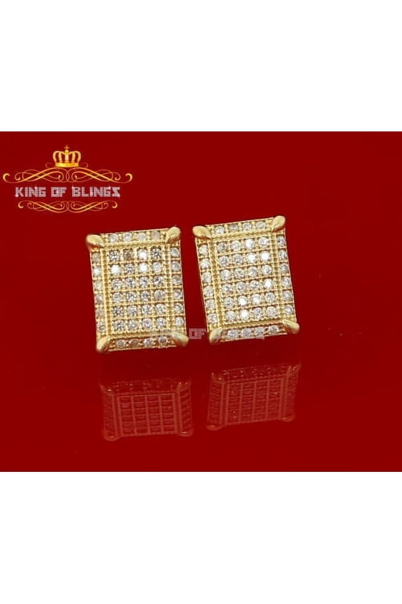 King of Bling's Hip Hop 925 Yellow Silver Screw Back 0.70ct Cubic Zirconia Women & Men Earrings