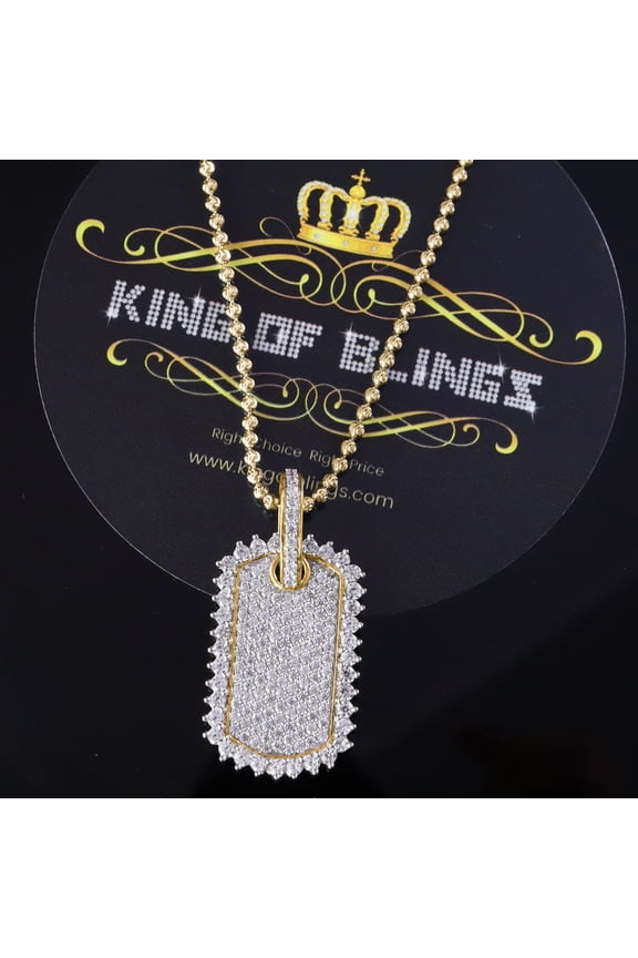 King of Bling's King of Bling's Yellow 925 Sterling Silver Dog Tag Pendant 3.93ct Cubic Zirconia