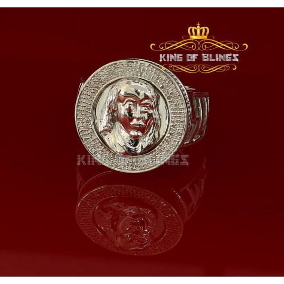 King of Bling's Men's 0.40CT Silver Diamond White Silver Round Adjustable Ring From SZ 10 to 12