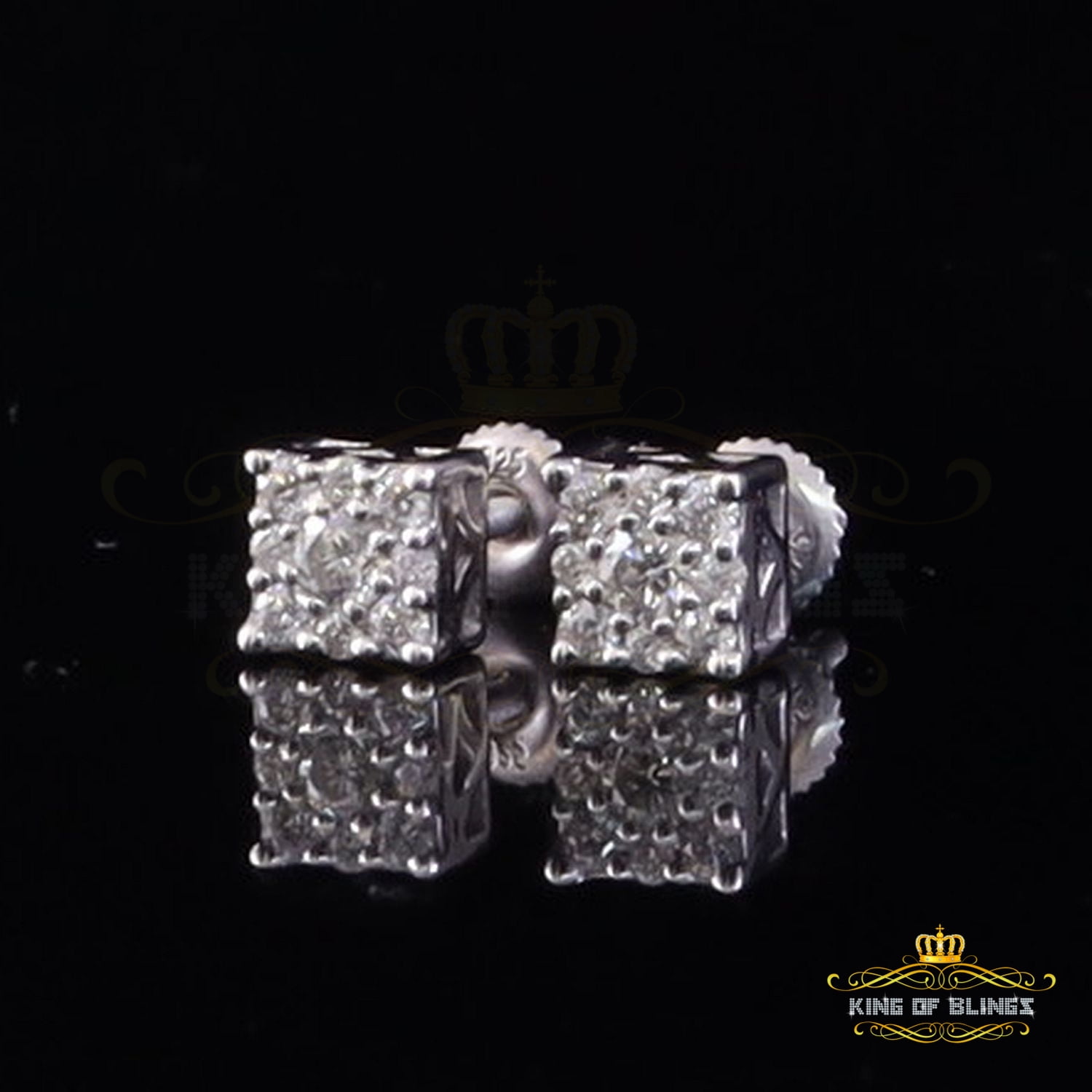 King of Bling's Men's/Women's 0.50ct Square stud Earrings Moissanite 925 Sterling Silver White
