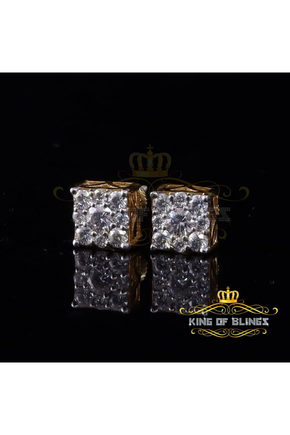 King of Bling's Men's/Women's 0.50ct Square stud Earrings Moissanite 925 Sterling Silver Yellow