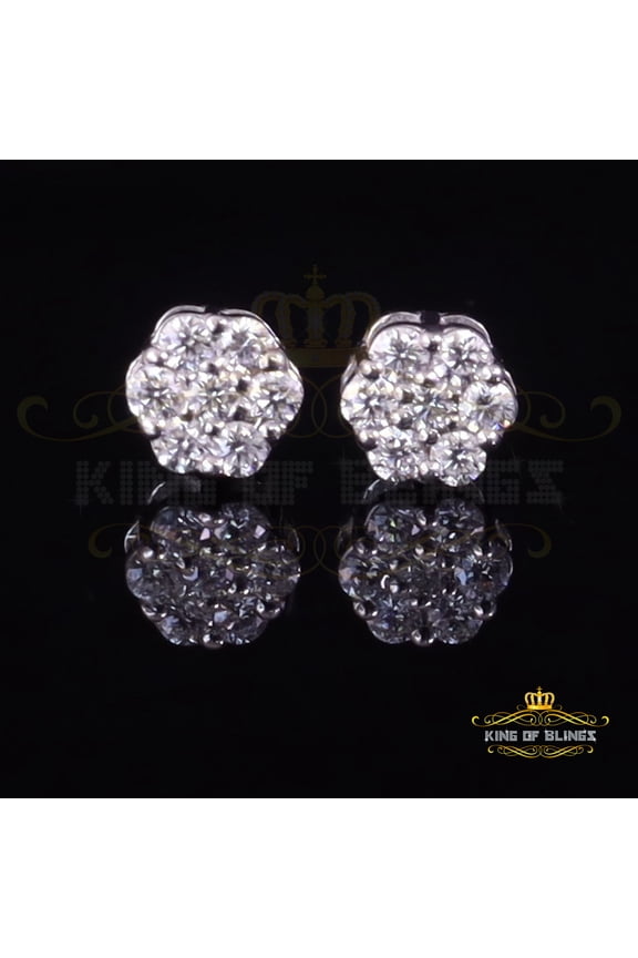 King of Bling's Men's/Women's 925 Silver White 0.25ct VVS 'D' Moissanite 7 Floral Stud Earrings
