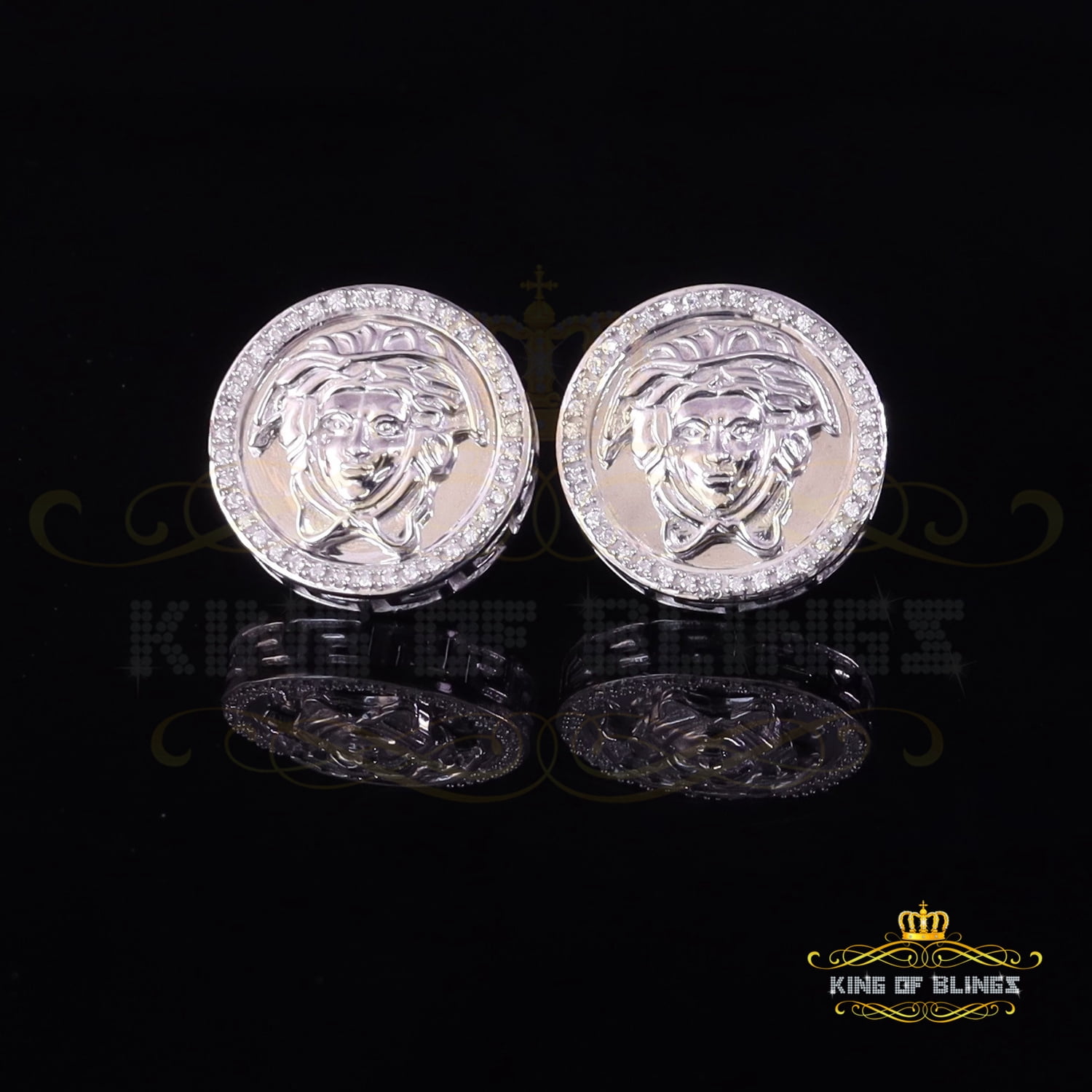 King of Bling's Men's/Women's 925 Silver White 0.50 ct VVS 'D' Moissanite Medusa Stud Earrings