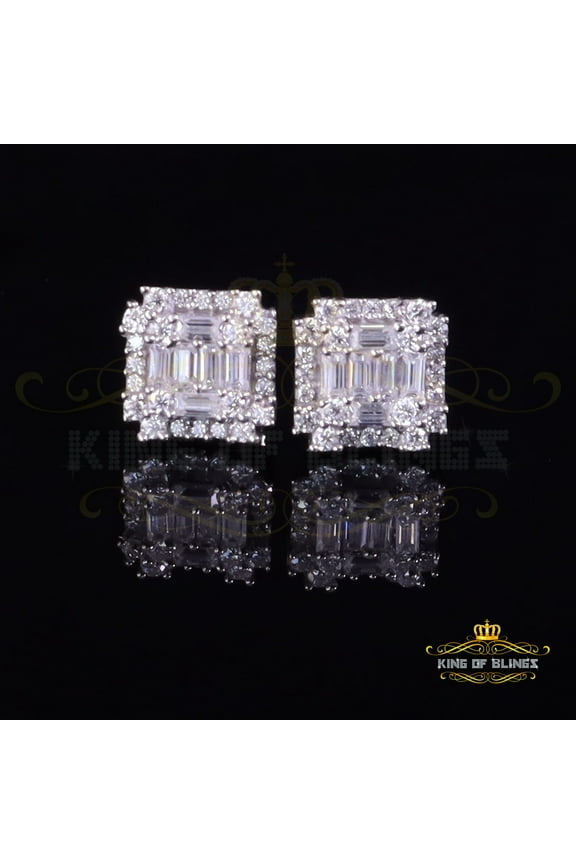 King of Bling's Men's/Women's 925 Silver White 0.50ct VVS 'D' Moissanite Baguette Stud Earrings