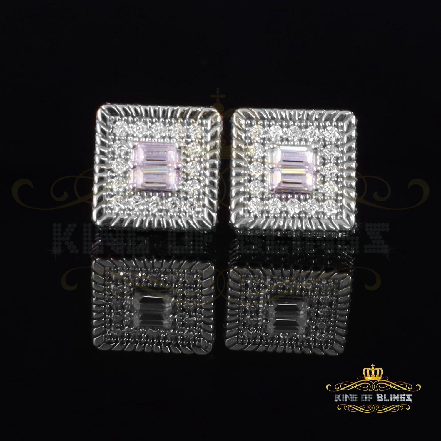 King of Bling's Men's/Women's 925 Silver White 1.00ct VVS 'D' Moissanite 3D Square Stud Earrings