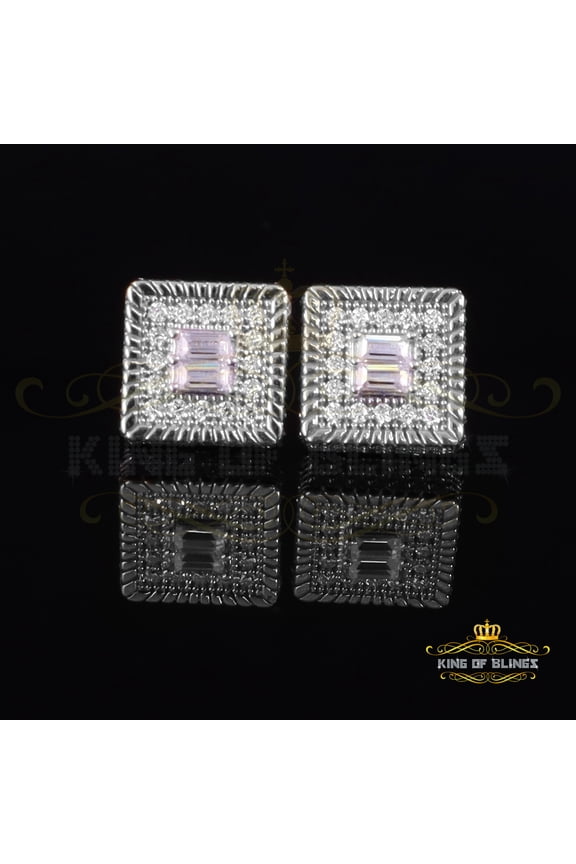 King of Bling's Men's/Women's 925 Silver White 1.00ct VVS 'D' Moissanite 3D Square Stud Earrings
