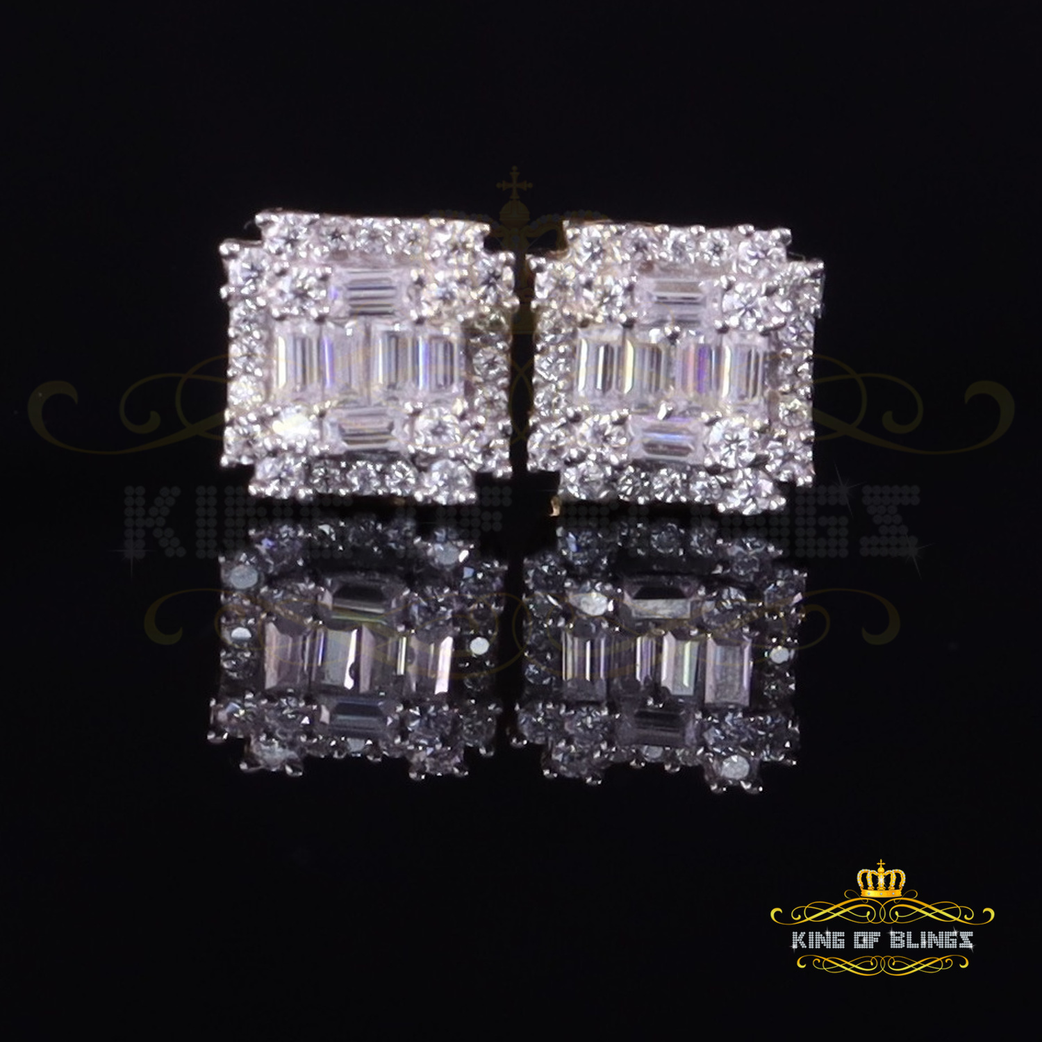 King of Bling's Men's/Women's 925 Silver Yellow 0.50ct VVS 'D' Moissanite Baguette Stud Earrings