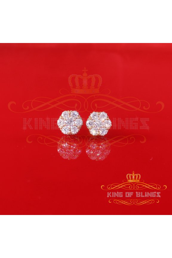 King of Bling's Men's/Women's 925 Silver Yellow 2.00ct VVS 'D' Moissanite 7 Floral Stud Earrings