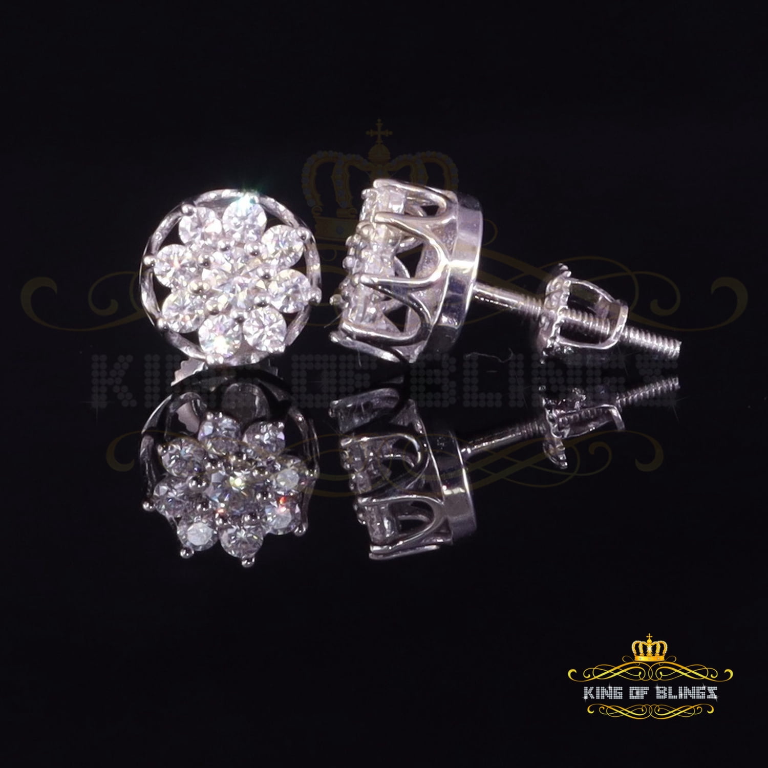 King of Bling's Men's/Womens 925 Silver White 0.50ct VVS 'D' Moissanite Round Stud Earrings