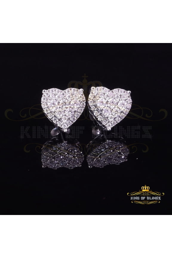 King of Bling's Men's/Womens 925 Silver White 1.00ct VVS 'D' Moissanite 3D Heart Stud Earrings