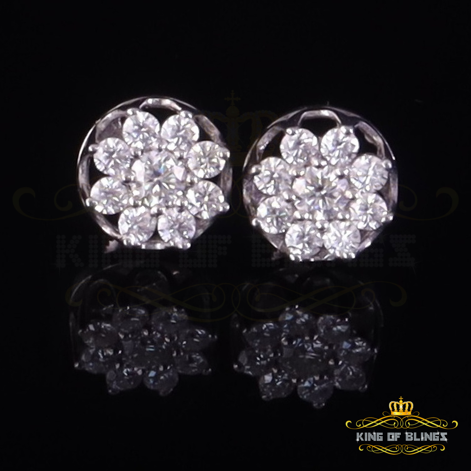King of Bling's Men's/Womens 925 Silver White 1.00ct VVS 'D' Moissanite Round Stud Earrings