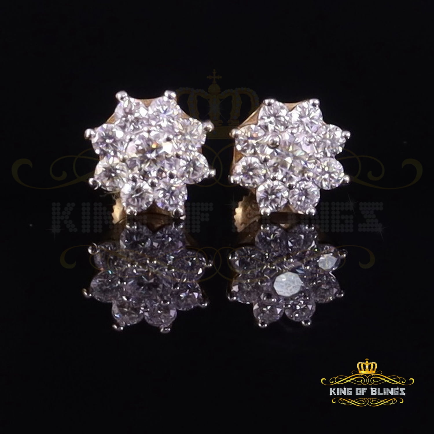 King of Bling's Men's/Womens 925 Silver White 1.00ct VVS 'D' Moissanite Round Stud Earrings