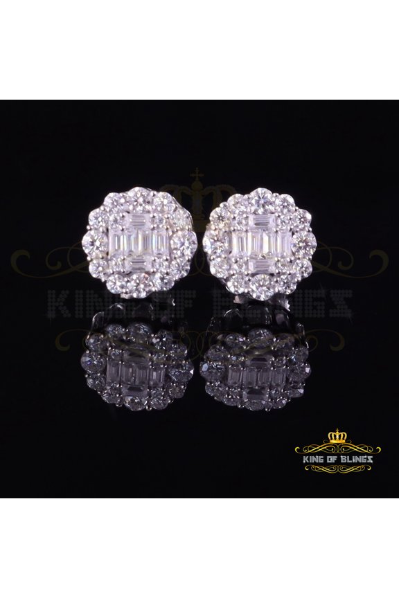 King of Bling's Men's/Womens 925 Silver White 1.00ct VVS 'D' Moissanite Round Stud Earrings