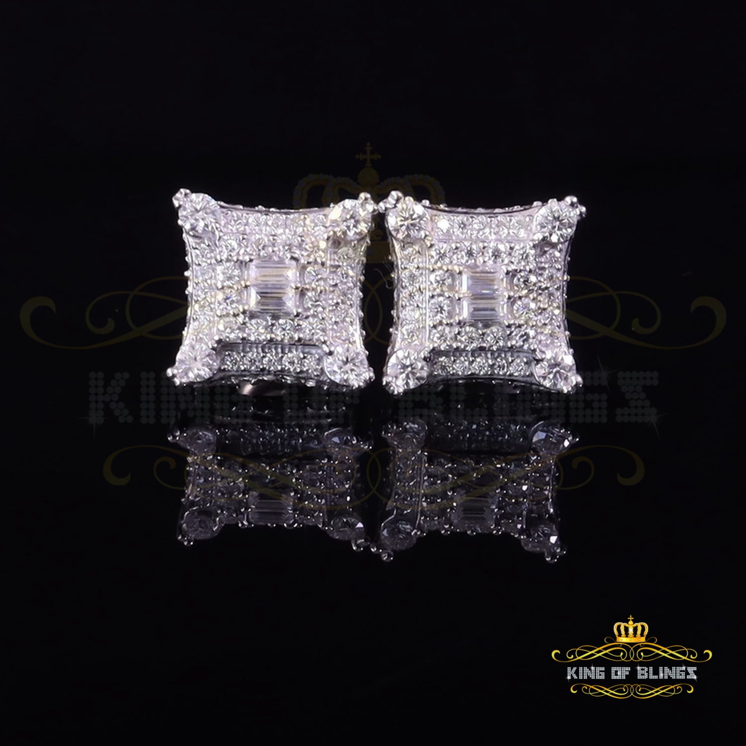 King of Bling's Men's/Womens 925 Silver White 1.25ct VVS 'D' Moissanite Square Stud Earrings