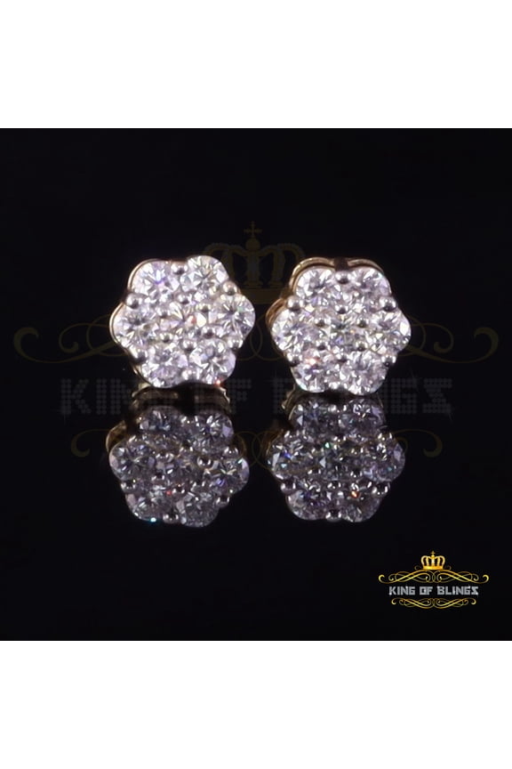 King of Bling's Men's/Womens 925 Silver Yellow 0.50ct VVS 'D' Moissanite Floral Stud Earrings