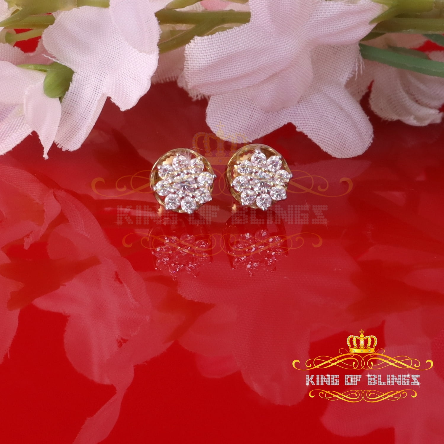 King of Bling's Men's/Womens 925 Silver Yellow 0.50ct VVS 'D' Moissanite Round Stud Earrings