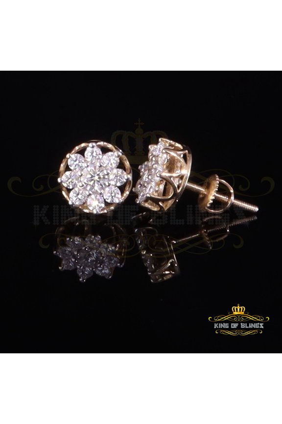 King of Bling's Men's/Womens 925 Silver Yellow 0.75ct VVS 'D' Moissanite Round Stud Earrings