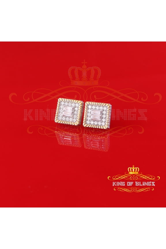 King of Bling's Men's/Womens 925 Silver Yellow 1.00ct VVS 'D' Moissanite 3D Square Stud Earrings