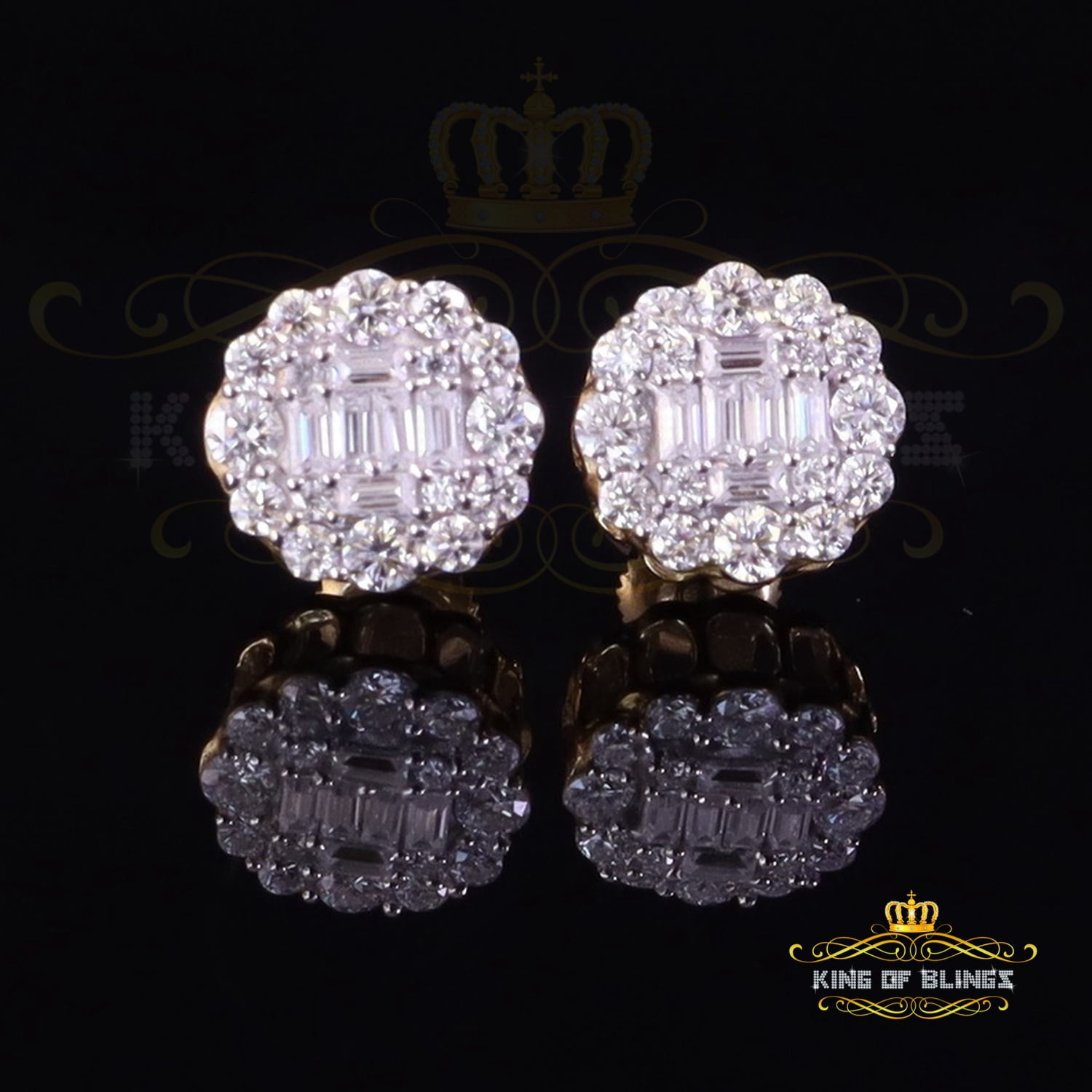 King of Bling's Men's/Womens 925 Silver Yellow 1.00ct VVS 'D' Moissanite Round Stud Earrings