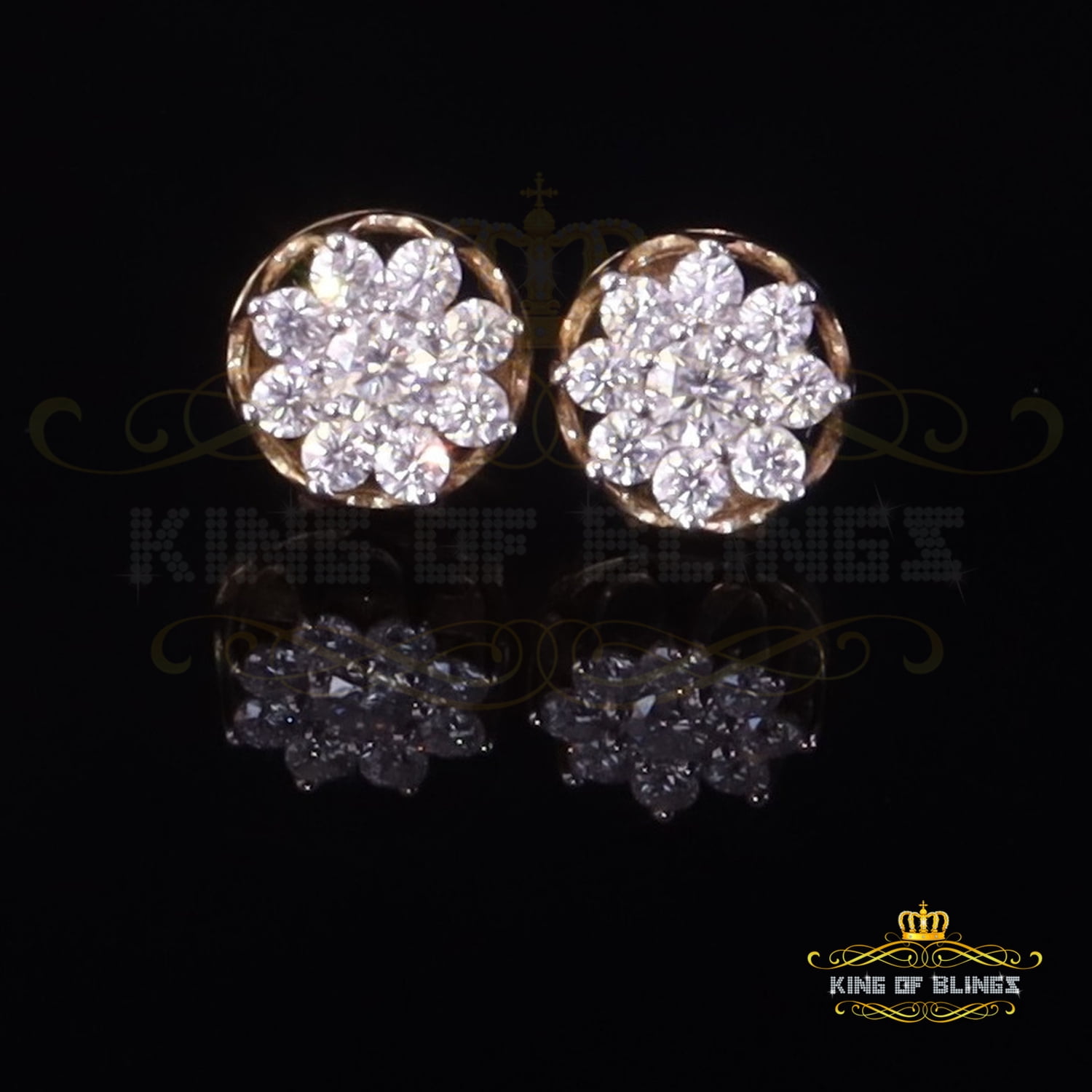 King of Bling's Men's/Womens 925 Silver Yellow 1.00ct VVS 'D' Moissanite Round Stud Earrings