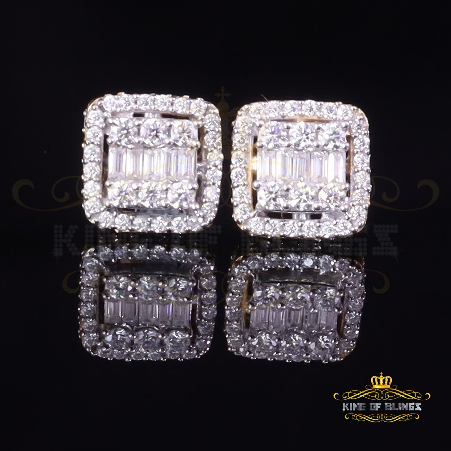 King of Bling's Men's/Womens 925 Silver Yellow 1.10ct VVS 'D' Moissanite Square Stud Earrings