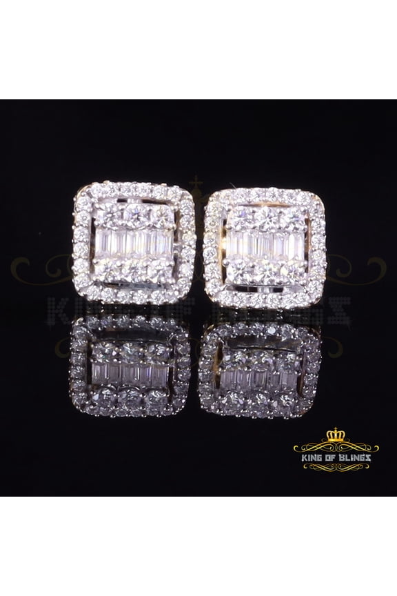 King of Bling's Men's/Womens 925 Silver Yellow 1.10ct VVS 'D' Moissanite Square Stud Earrings