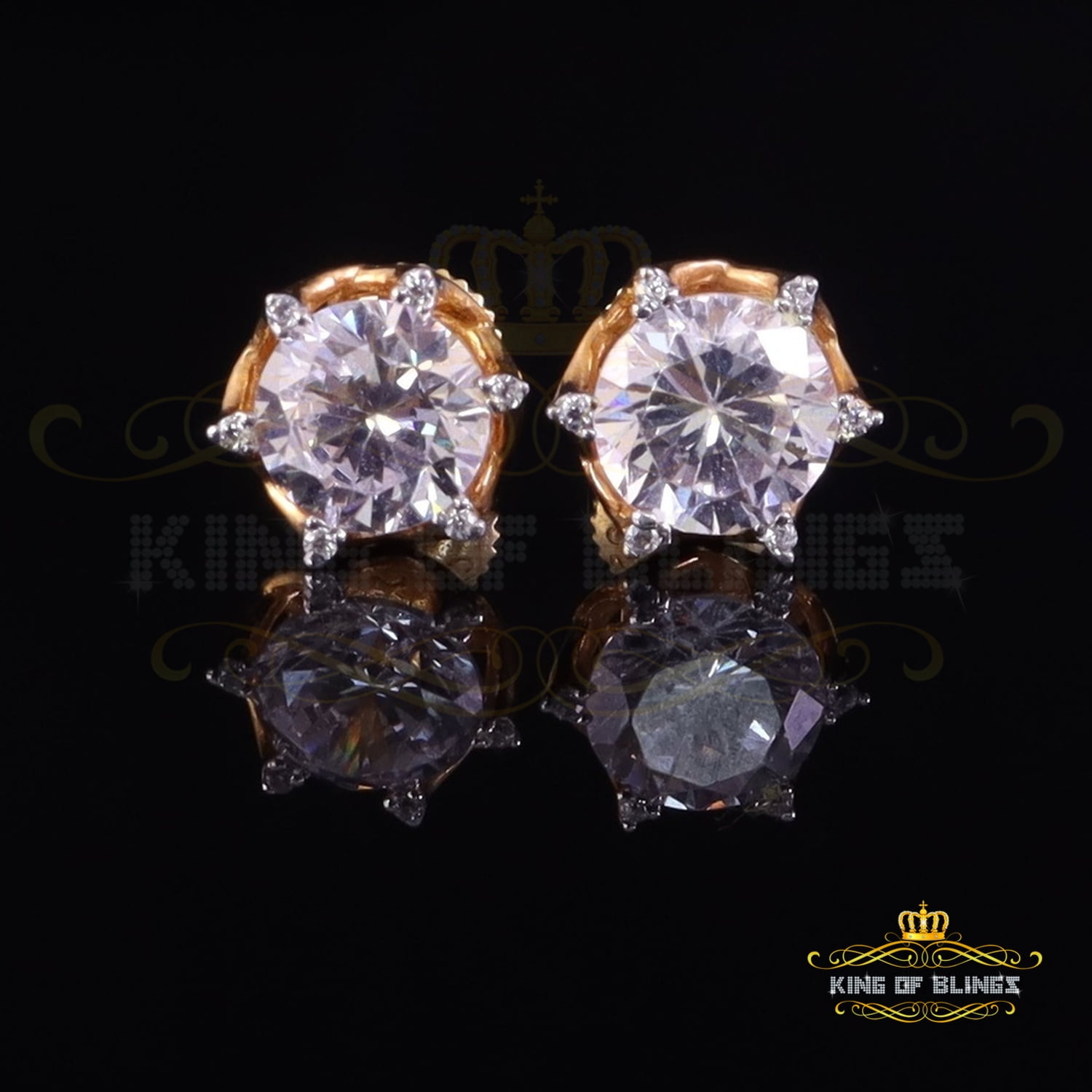 King of Bling's Men's/Womens 925 Silver Yellow 1.50ct VVS 'D' Moissanite Round Stud Earrings
